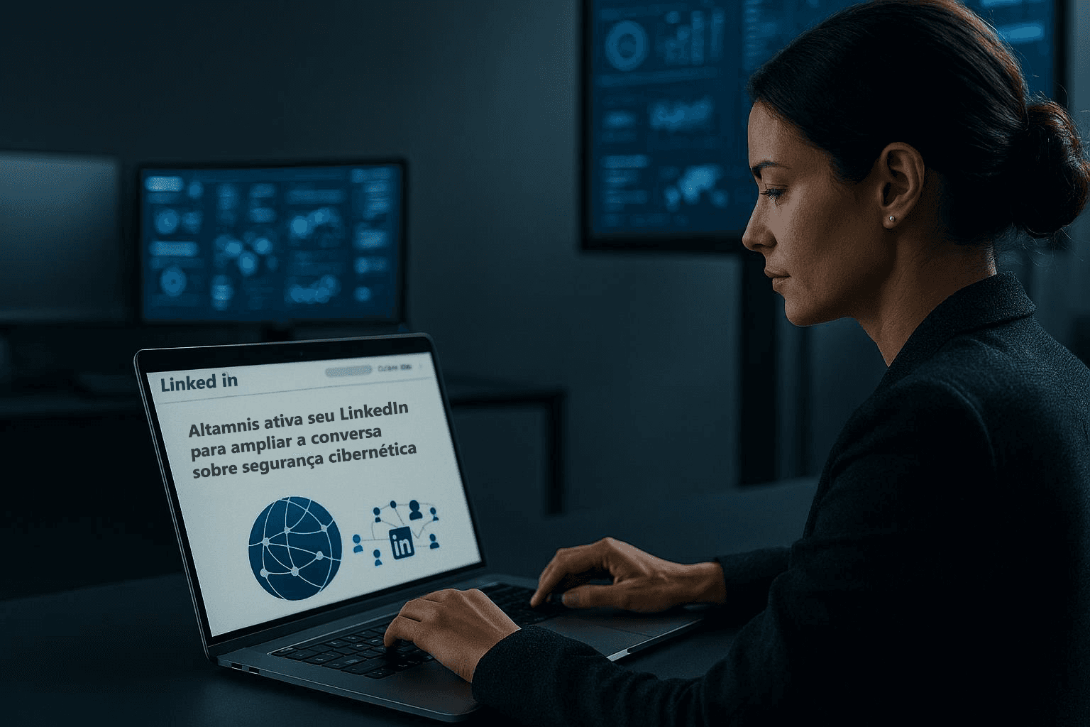 Capa institucional da Altamnis sobre ativação do LinkedIn e comunicação em segurança cibernética